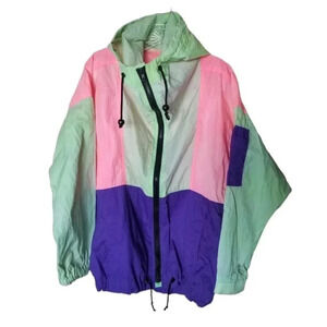 Vintage Neon Pink Purple  Green Windbreaker M